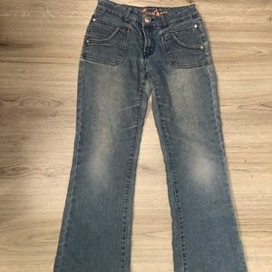 Womens Vintage SZ 14 Levi’s Stretchy Jeans Pink Embellishments Waist 28.5/30